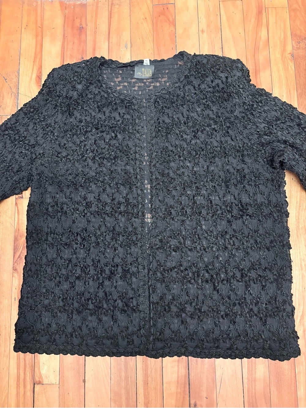 Vintage TAKIA Haute Couture Black Textured Open-Front Jacket - Women's XL